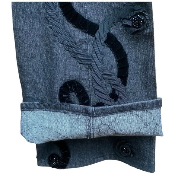 Vtg Y2K Black Swirl Velvet Embroidered Stretch Flare Jeans Pants Sz 10 Boho Goth - Picture 8 of 16